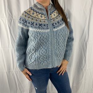 Susan Bristol wool and mohair fare isle zip up cardigan